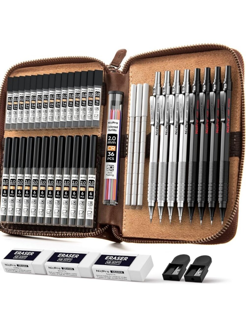 45PCS Metal Mechanical Pencil Set with Leather Case - Art Drafting, Sketching